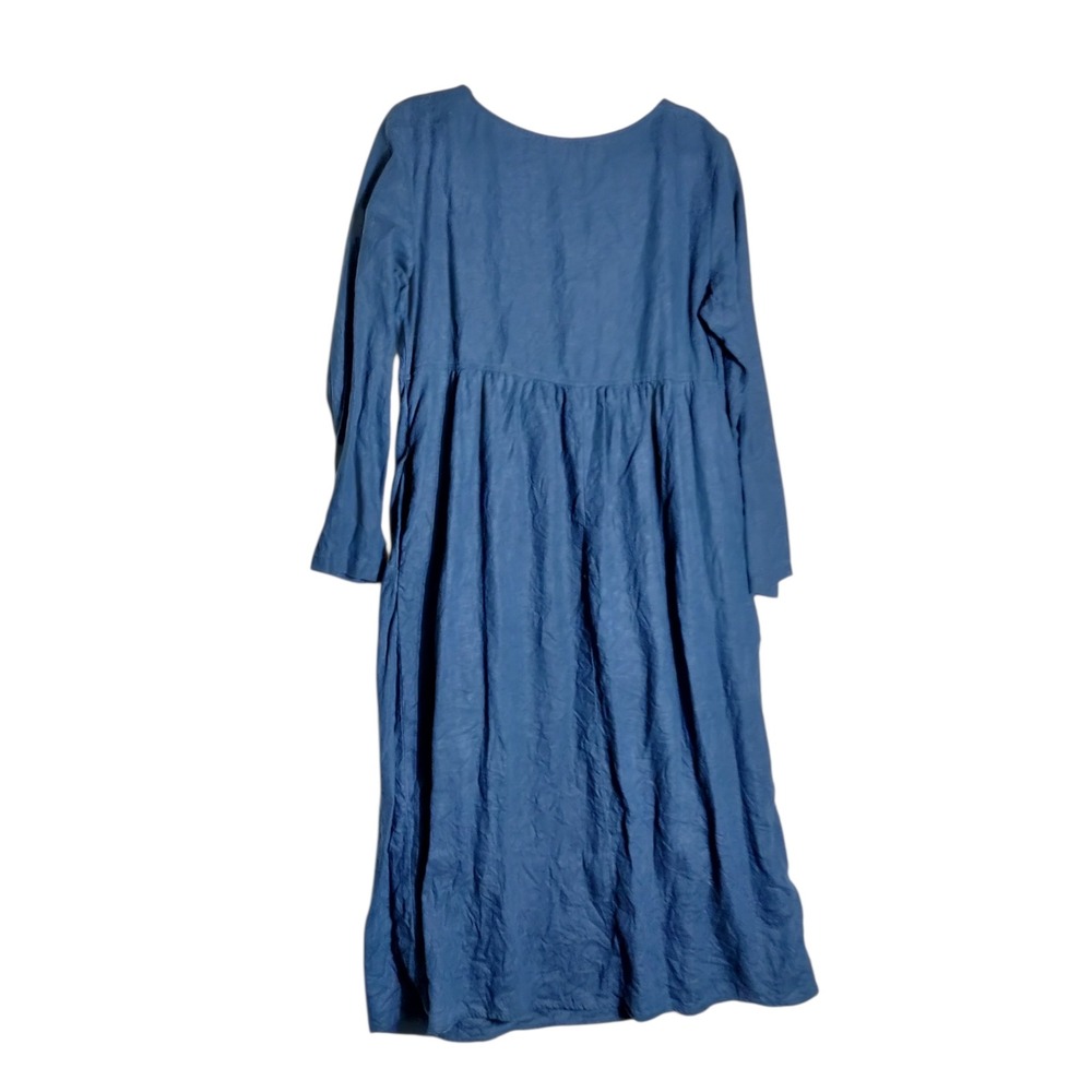 Lintico Navy Blue 100% Linen Long Sleeve Empire Waist Midi Dress Womens Large